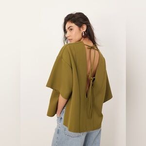 Arrange by ASOS boxy seamed Chic Olive Green Women's Top with black tie detail